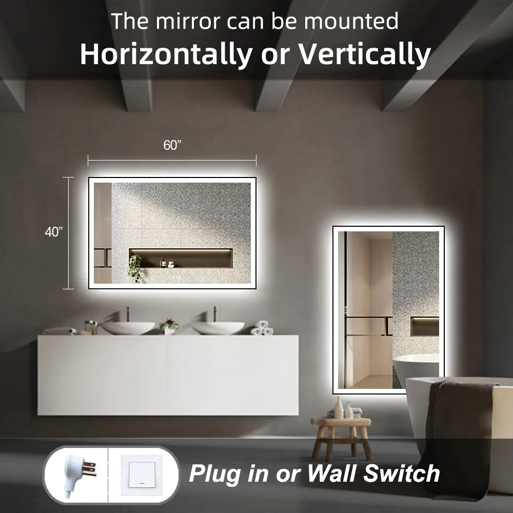 Extra Large Black Frame LED Bathroom Vanity Mirror with 3 Years Warranty and UL Certified