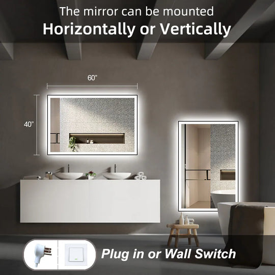 Extra Large Black Frame LED Bathroom Vanity Mirror with 3 Years Warranty and UL Certified