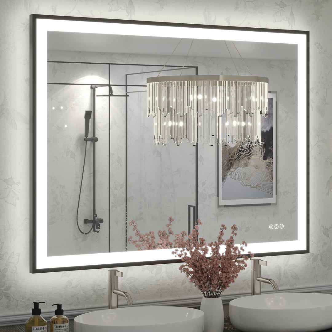 Extra Large Black Frame LED Bathroom Vanity Mirror with 3 Years Warranty and UL Certified