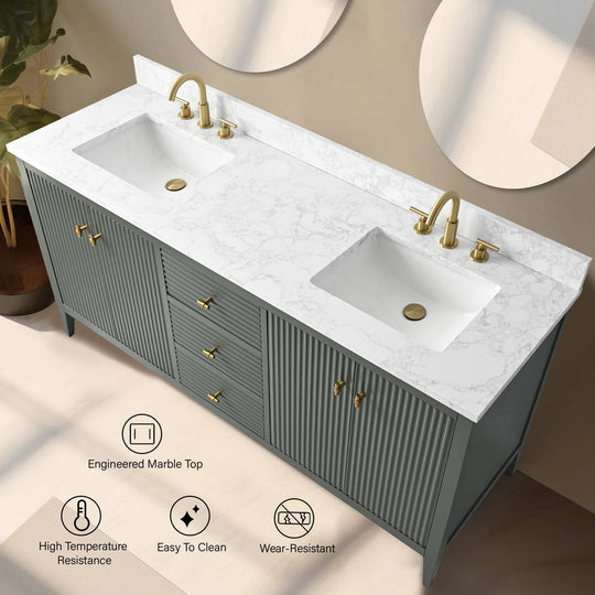 72" Double Sink Bathroom Vanity Cabinet with Engineered Marble Top