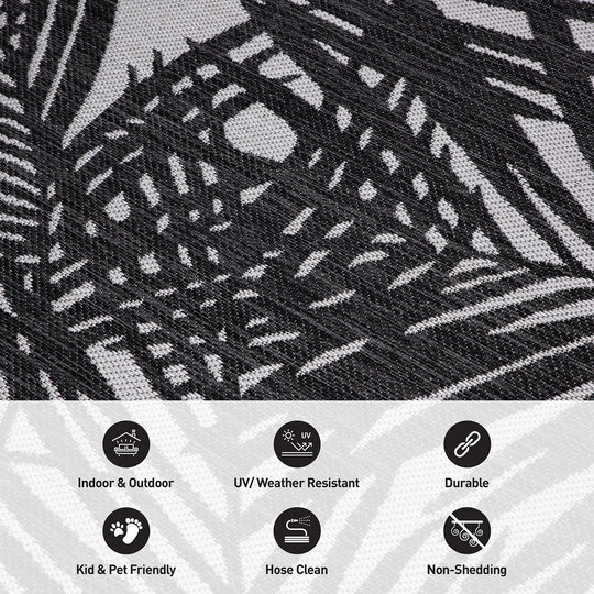 Contemporary Palm Leaf Textured Flat Weave Indoor/Outdoor Area Rug