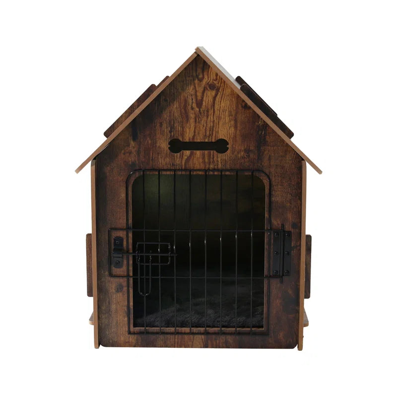 Byrn Wooden Pet House Indoor W/ Roof Dog House W/ Removable Mat and Lockable Door for Small Dog Cat