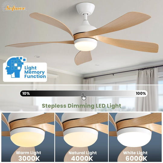 Sofucor 45/52 Inch Ceiling Fan with Remote & Lights Quiet DC Motor 5 Blade High CFM Modern Fan