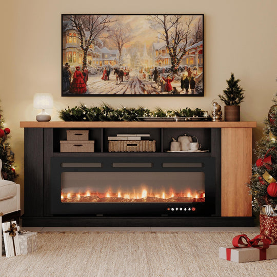 70" TV Stand with Electric Fireplace Heater, Media Entertainment Center Console for Tvs up to 80" with Storage Cabinet