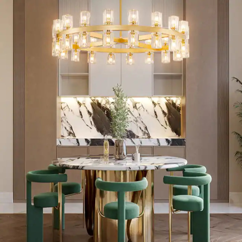 Wagon Wheel Chandelier with Crystal Shade