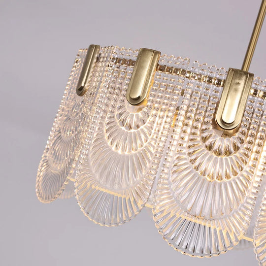 20 In. Gold Modern Glass Chandelier 5-Light Glam Dimmable Pendant Light Fixture for Dining Room