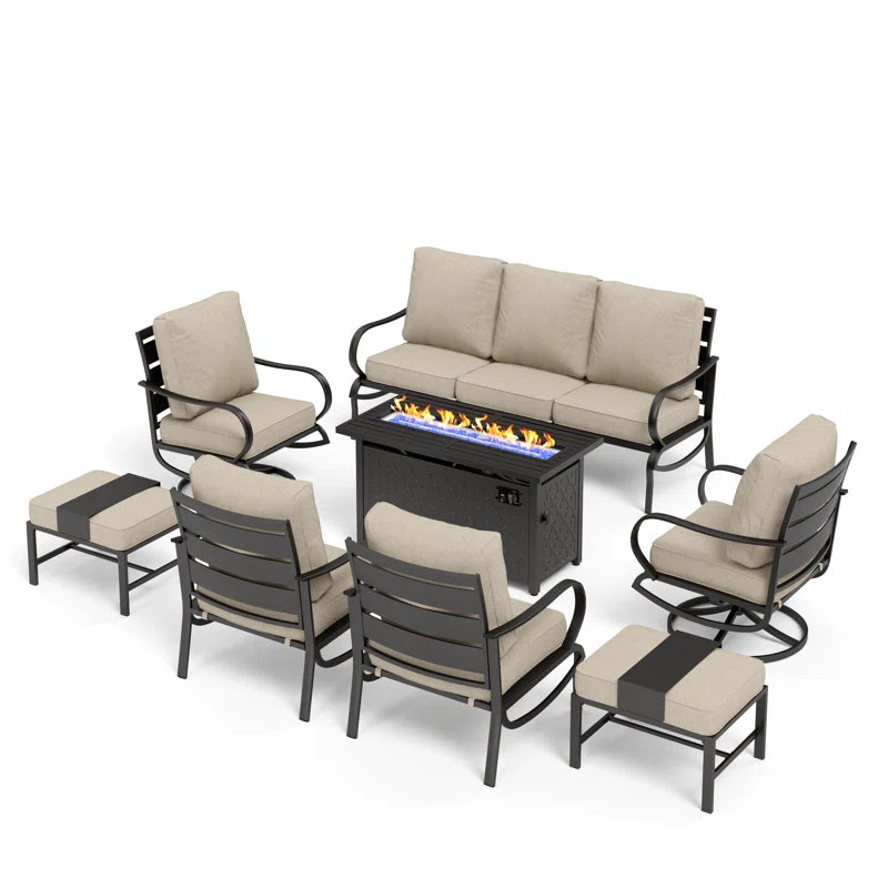 Tapasi 9 - Person Patio Conversation Set with Swivel Lounge Chairs & Optional Firepit Table