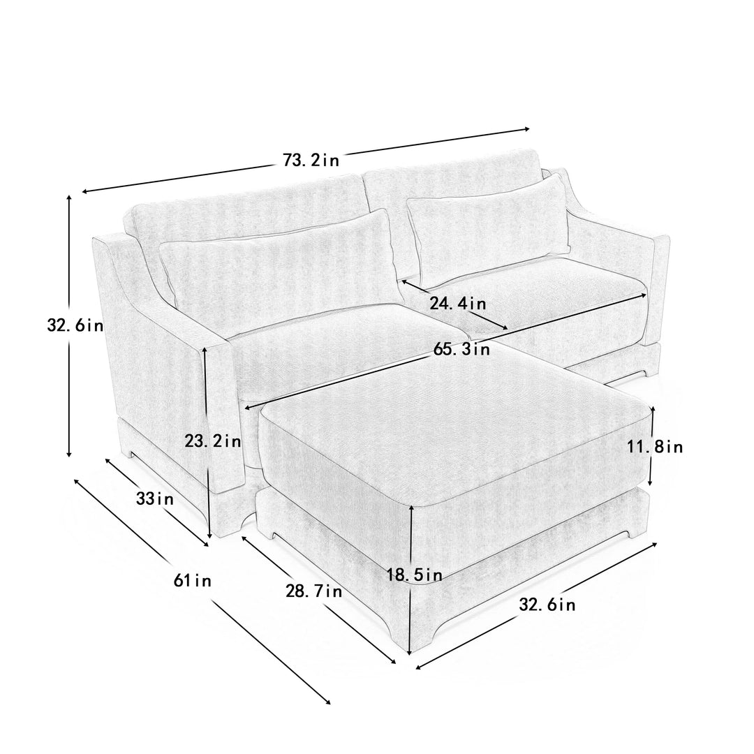 Modern Chenille 4-Seater Sofa with 2 Ottoman, Lumbar Cushions, Ergonomic Backrest, High-Resilience Spongeand Tufted Armrests