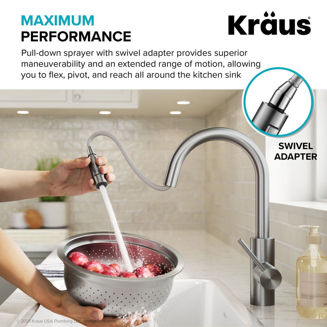 2-Function 1-Handle 1-Hole Pulldown Sprayer Brass Kitchen Faucet