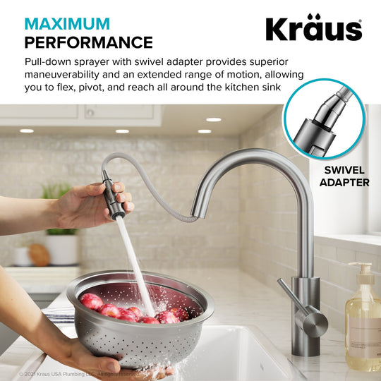 2-Function 1-Handle 1-Hole Pulldown Sprayer Brass Kitchen Faucet
