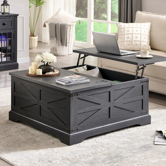 Farmhouse Lift Top Coffee Table with Storage, Wood Square Center Table