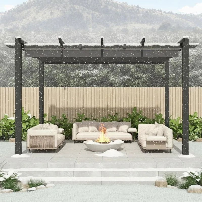 10' X 13' Outdoor Pergola with Retractable Canopy, Heavy-Duty Metal Frame and Adjustable Patio Shade Roof