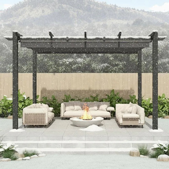 10' X 13' Outdoor Pergola with Retractable Canopy, Heavy-Duty Metal Frame and Adjustable Patio Shade Roof