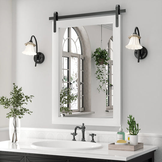 Farmhouse Barn Door Solid Wood Frame Bathroom Vanity Wall Mirror