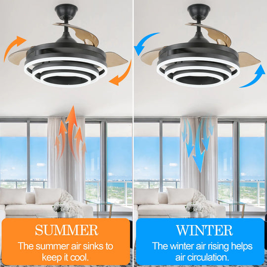 42In. DIY Shape Retractable Ceiling Fan with Lights, 6-Speed DC Motor Modern Ceiling Fan with LED Light and Remote