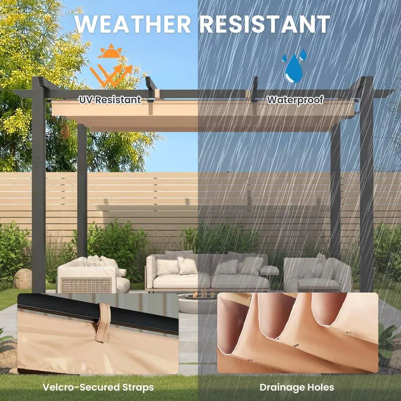 10' X 13' Outdoor Pergola with Retractable Canopy, Heavy-Duty Metal Frame and Adjustable Patio Shade Roof