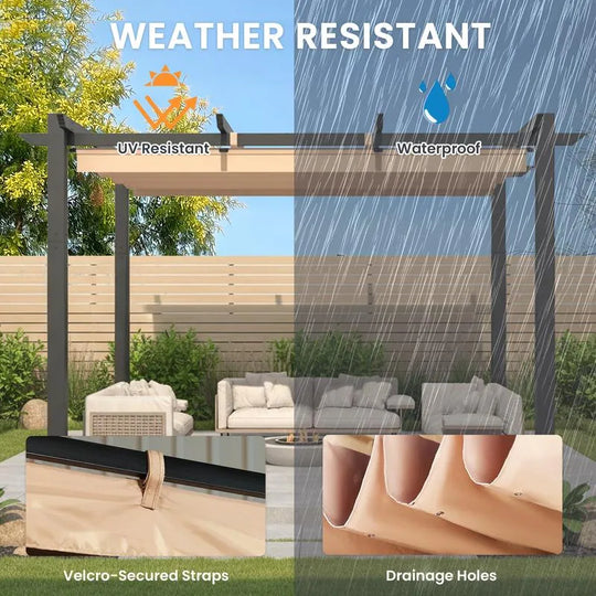 10' X 13' Outdoor Pergola with Retractable Canopy, Heavy-Duty Metal Frame and Adjustable Patio Shade Roof