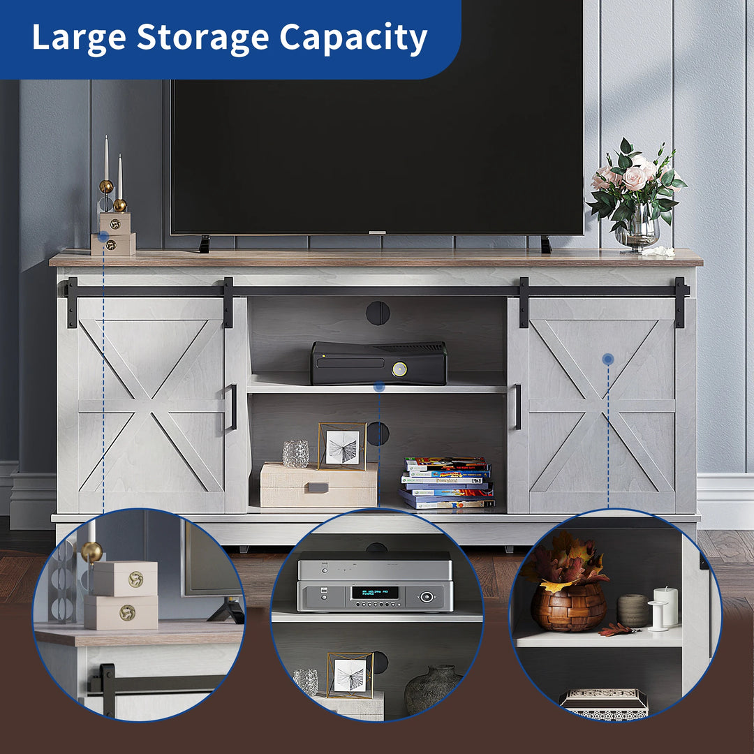 Farmhouse TV Stand with Barn Door Media Console Entertainment Center with Storage Cabinets
