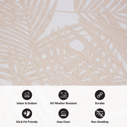 Contemporary Palm Leaf Textured Flat Weave Indoor/Outdoor Area Rug