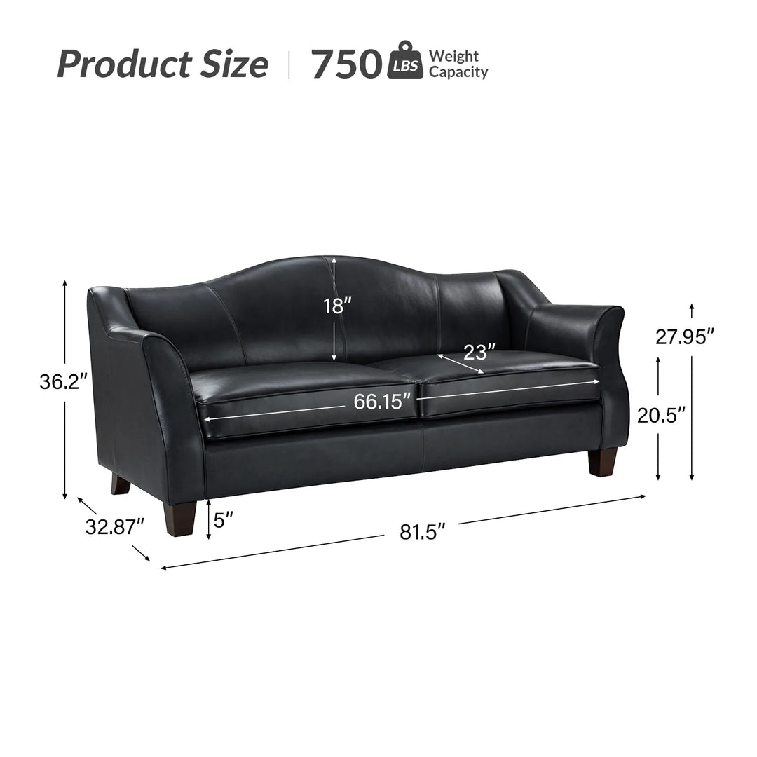 Sandra 81.5" Classic Genuine Leather Sofa with Solid Wood Legs by