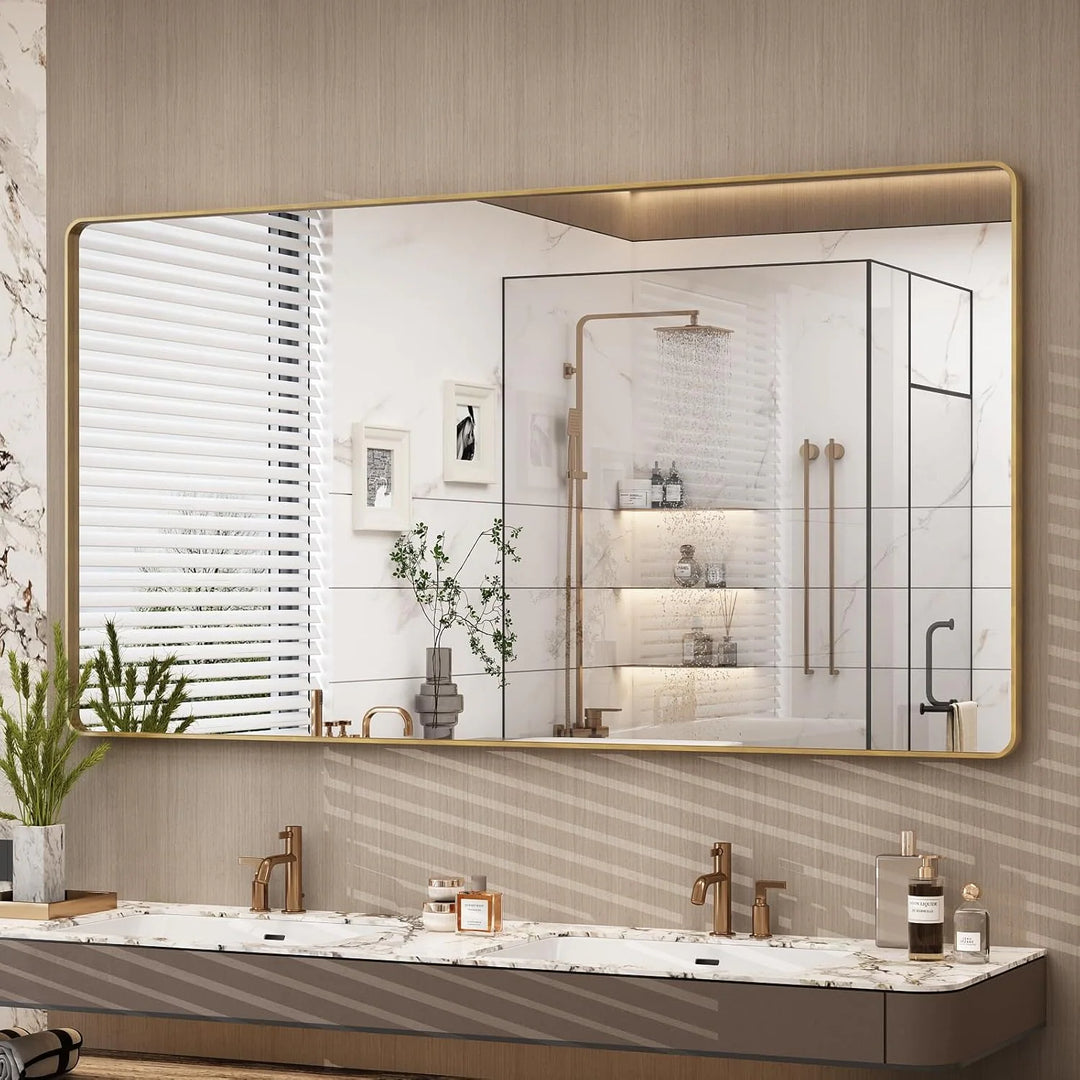 Aluminum Alloy Framed Tempered Glass Wall Decor Vanity Bathroom Mirror