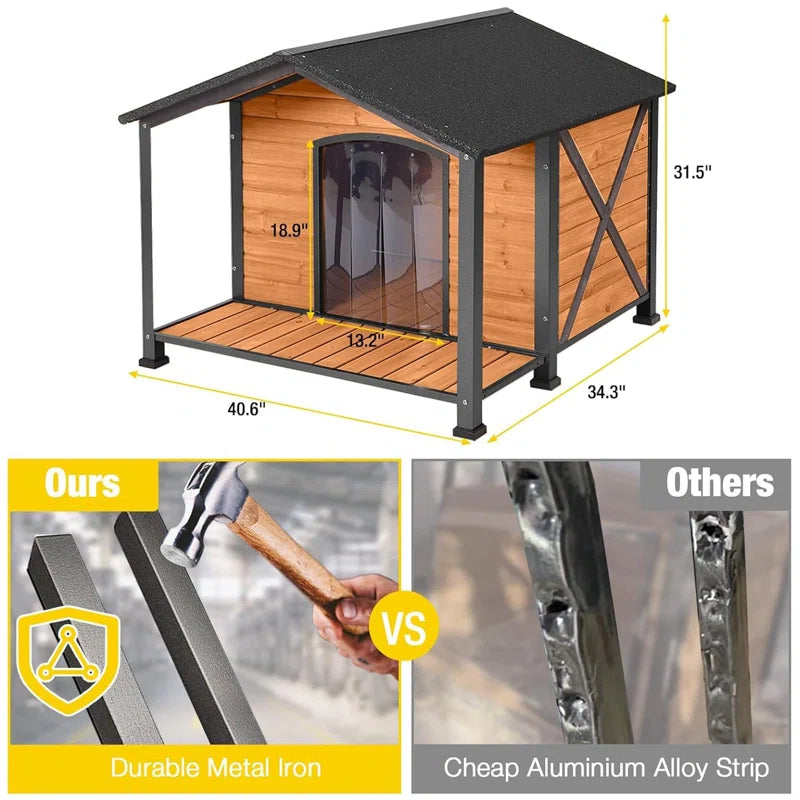 Large Outdoor Heated Dog House with Heating Pad & Insulated Liner, Iron Frame Insulated Dog Kennel for Winter, Anti-Chewing