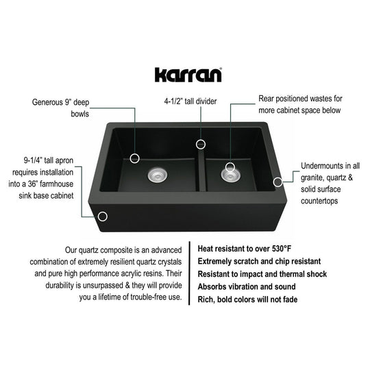 Farmhouse/Apron-Front Quartz Double Bowl Kitchen Sink