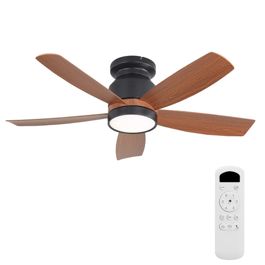 Sofucor 42"/48"/ 52"/60"Noiseless Walnut Wood Ceiling Fan with Remote Control, Integrated Light Optional
