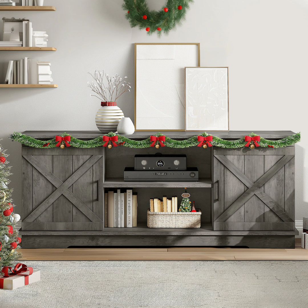 Farmhouse TV Stand with Barn Door Media Console Entertainment Center with Storage Cabinets