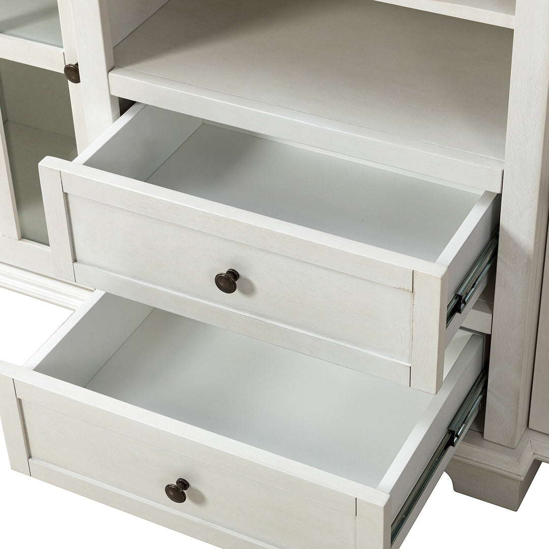 Dietrich Rustic Multifunctional Wooden TV Stand with Shelf and 2 Drawers and Sturdy Legs by