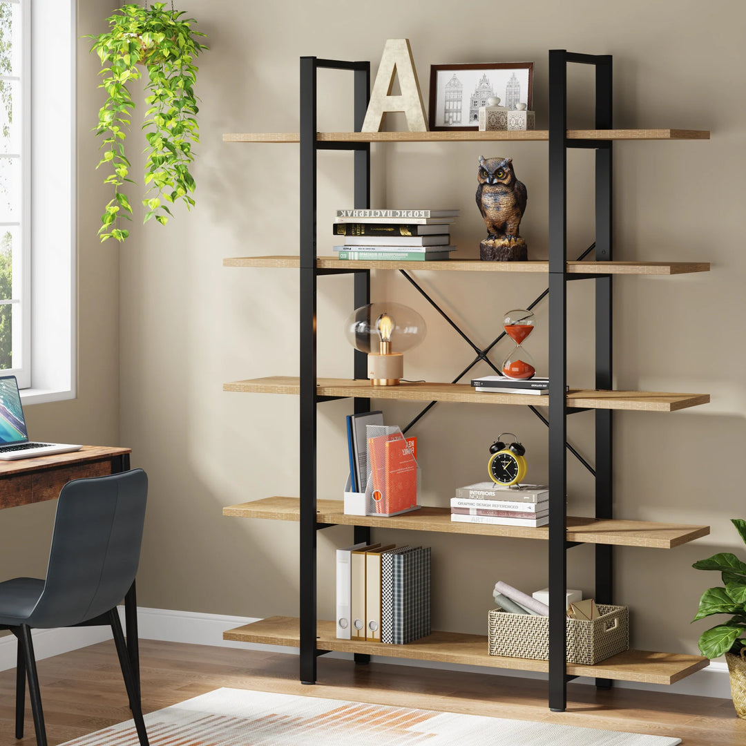 5-Tier Bookshelf, Vintage Industrial Style Bookcase