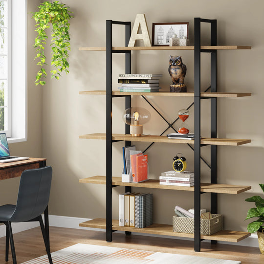 5-Tier Bookshelf, Vintage Industrial Style Bookcase