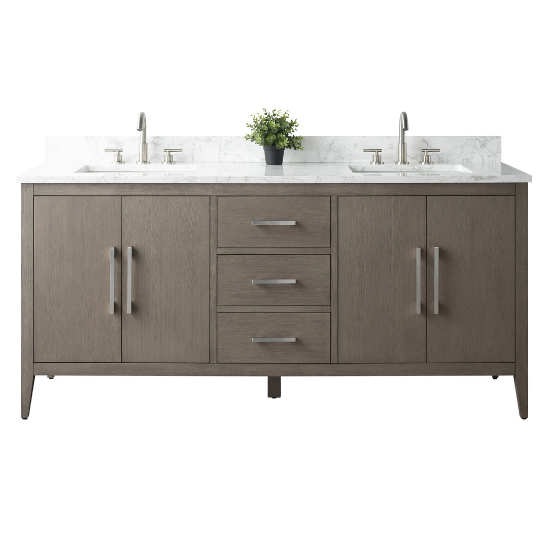 72" Double Sink Bathroom Vanity Cabinet with Engineered Marble Top