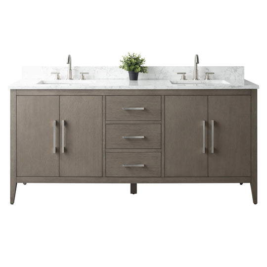 72" Double Sink Bathroom Vanity Cabinet with Engineered Marble Top