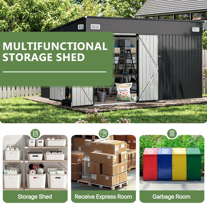 Metal Lean-To Storage Shed with Three Doors