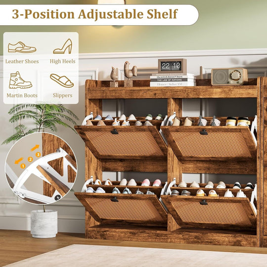 Freestanding Shoe Organizer Storage Cabinet with 4 Flip Drawers for Entryway, Hallway