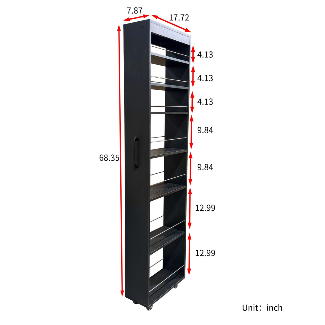 7-Tier Rolling Storage Shelf, Modern Pull-Out Organizer with Single-Sided Access for Kitchen, Living Room, Pantry