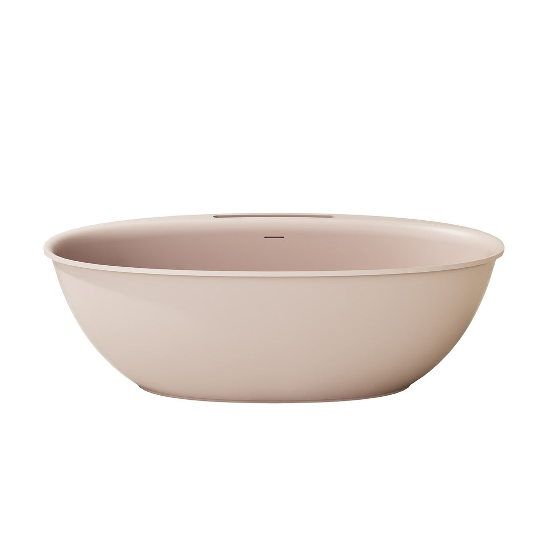 Luxury Flatbottom Solid Surface Freestanding Soaking Bathtub with Discreet Towel Slot and Drain Assembly