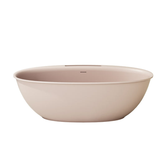 Luxury Flatbottom Solid Surface Freestanding Soaking Bathtub with Discreet Towel Slot and Drain Assembly
