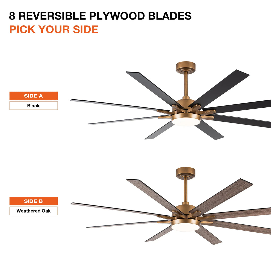 65-Inch Modern Reversible Dimmable Large Ceiling Fan with Light and Remote