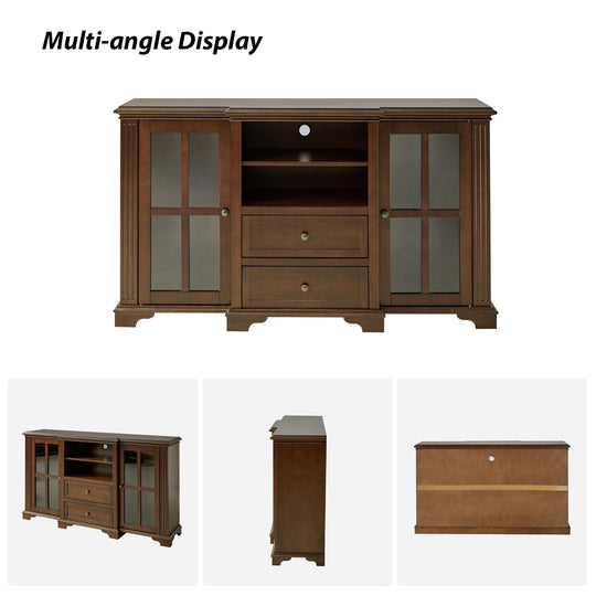 Dietrich Rustic Multifunctional Wooden TV Stand with Shelf and 2 Drawers and Sturdy Legs by