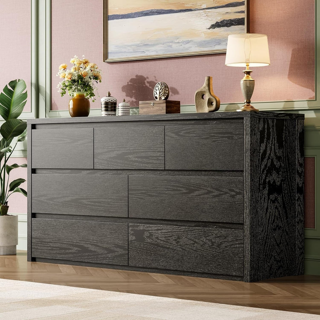 7-Drawer Dresser for Bedroom,Wide Wood Chest with Handle-Free Design,Modern Storage Cabinet for Living Room or Entryway