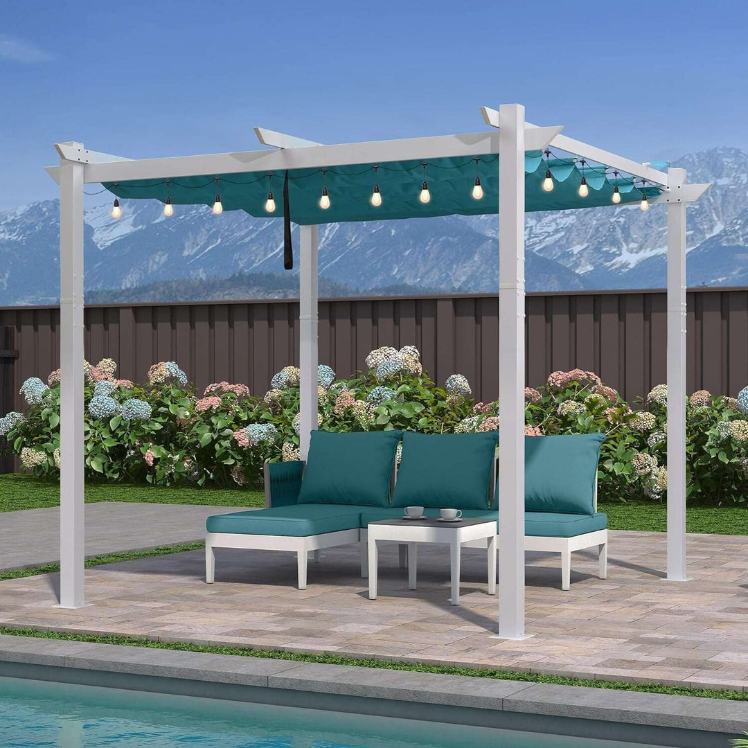 Gazebo Outdoor Retractable White Heavy-Duty Aluminum Pergola with Extra Top Roof