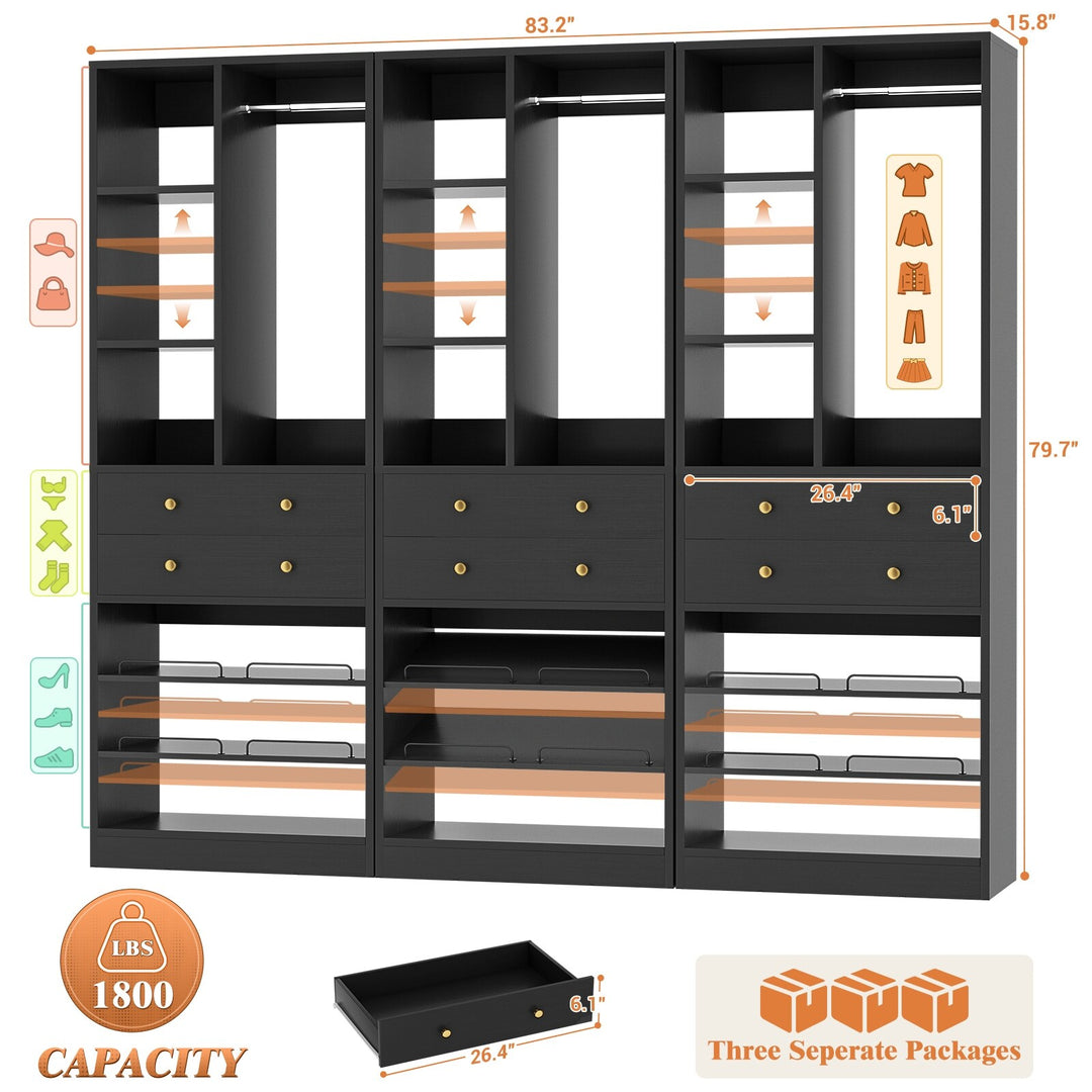 Grimm 28'' Closet Organizer with Shoe Racks and Drawers, Closet System with Hanging Rod and Adjustable Shelves