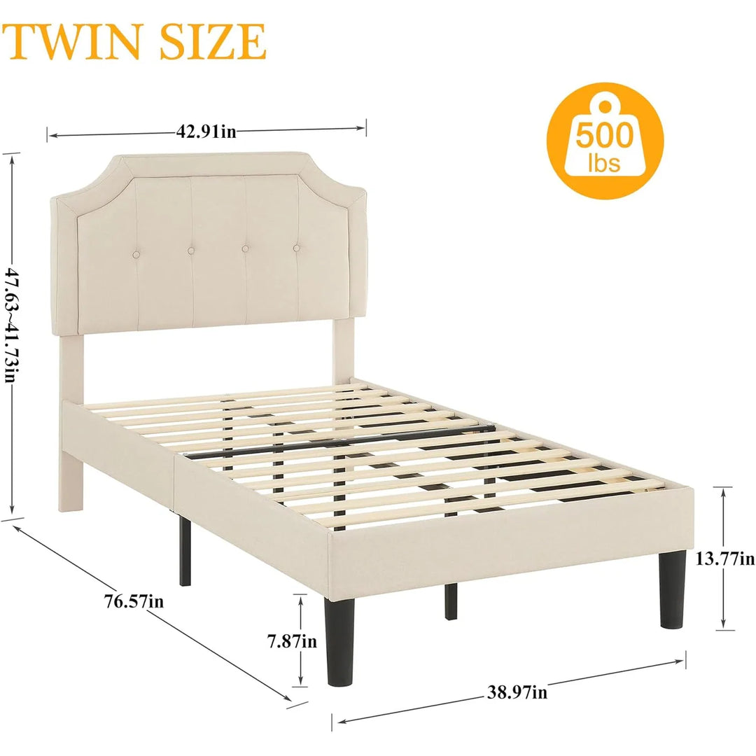 Javlergo Modern Upholstered Bed Frame with Height Adjustable Headboard Heavy-Duty Frame No Box Spring Needed