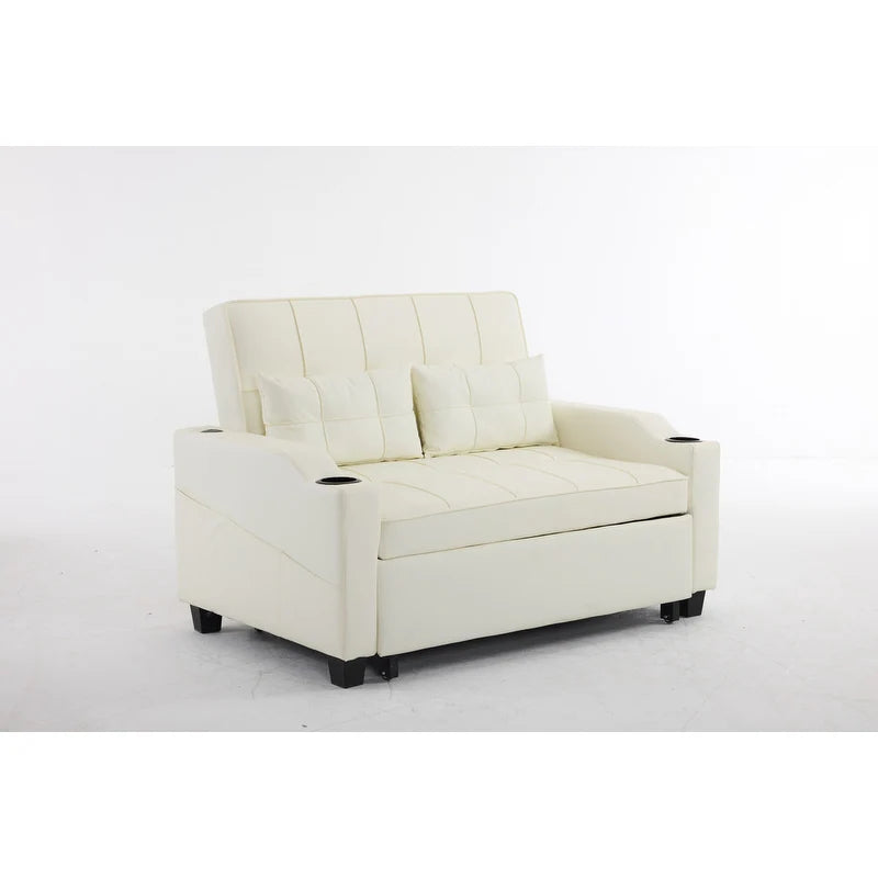 Tufted Upholstered Leather Sleeper Sofa Bed