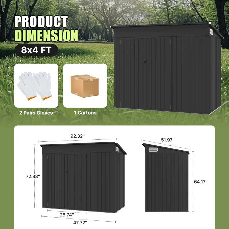 7 Ft. 6 In. W X 3 Ft. 8 In. D Metal Lean-To Storage Shed