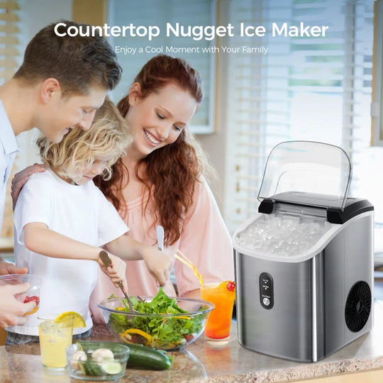 Nugget Countertop Ice Maker with Soft Chewable Ice, Automatic 34S in 24 Hours, Pebble Portable Ice Machine with Ice Scoop, Self-Cleaning, One-Click Operation, for Kitchen,Office