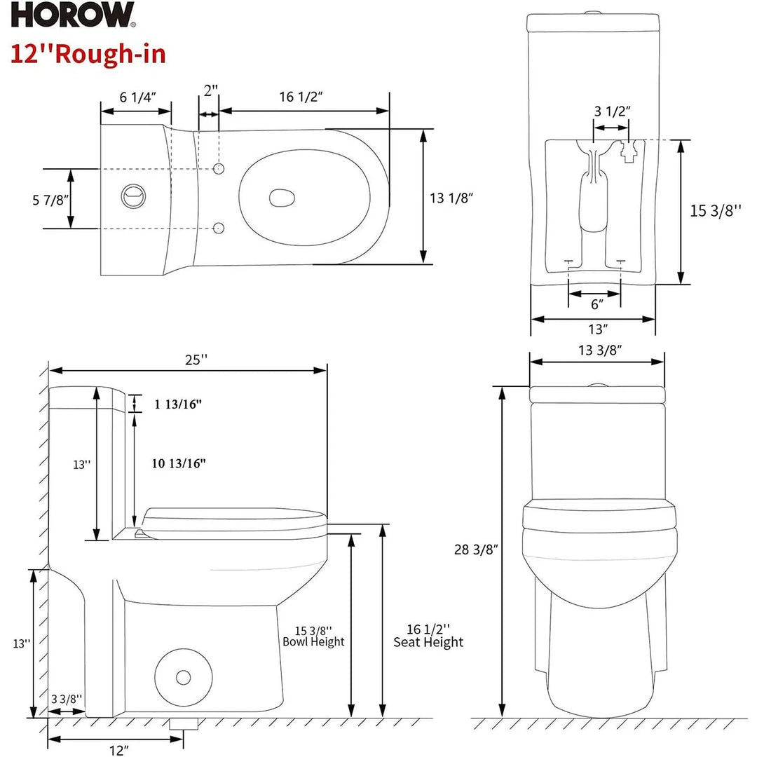 1 Piece Dual Flush Toilet White 0.8 1.28 GPF Seat Included 12 Inch Rough in - N/A