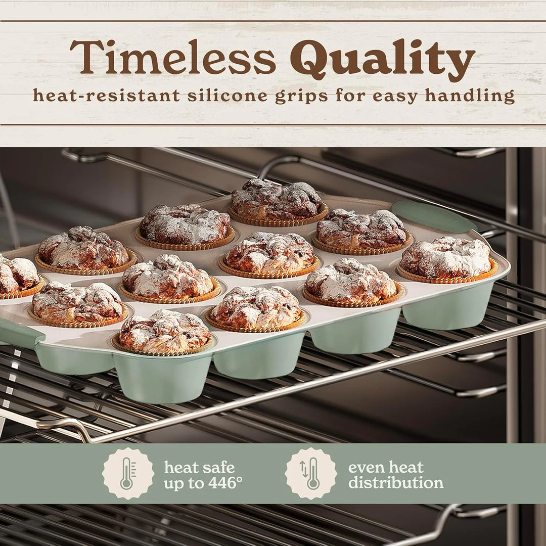 Nonstick Stackable Bakeware Set - Durable, Easy Release Baking Set- 22 Pc. Includes Silicone Muffin Cups